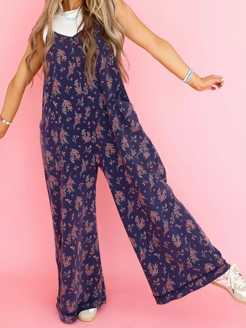 Floral Navy Jumpsuit - L